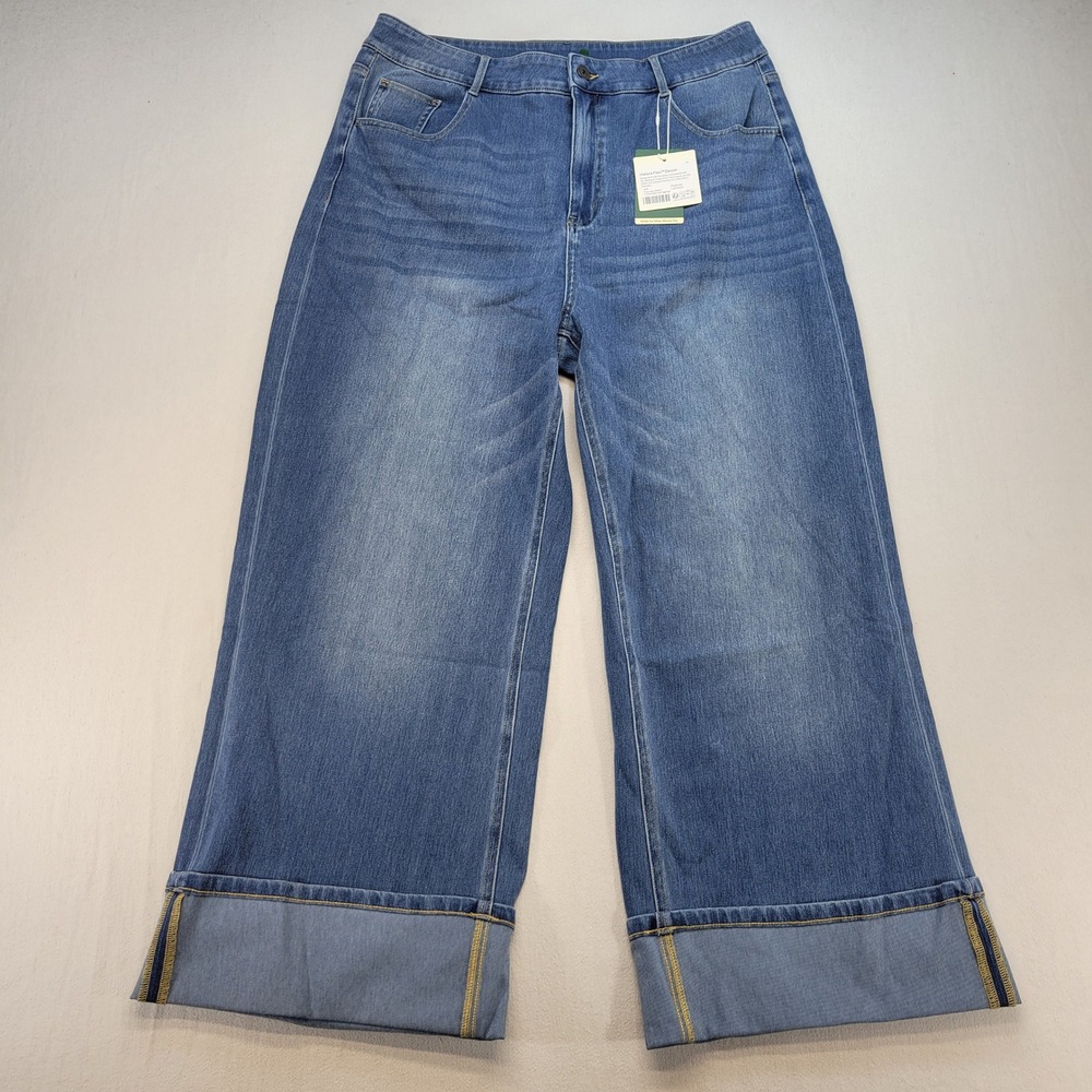 Halara Flex Denim Pants Womens XL Blue Wide Leg Cuffed Stretch Athleisure Jeans